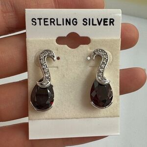 Elegant Sterling Silver and Red Drop Earrings